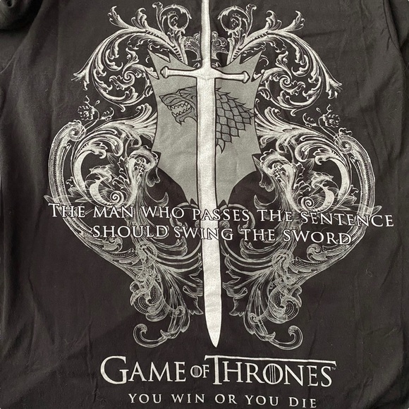 HBO Game of Thrones Ned Stark Quote Dire Wolf Sword Black Gray Tee Shirt Medium - Picture 2 of 15